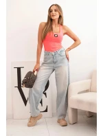 Dámská pruhovaná tílko s ozdobnou nášivkou růžový neon Dámská pruhovaná tílko s ozdobnou nášivkou růžový neon