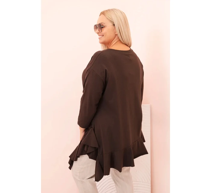 Dámská blůza Plus Size s model 21259122 kapsou a ohrnutým rukávem kiwi - K-Fashion
