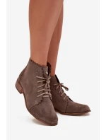 Zazoo 2964 Zamszowe Botki Na Płaskim Obcasie Ciemnobeżowe