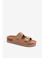 Kožené semišové dámské sandály na platformě s přezkami Vinceza Béžové