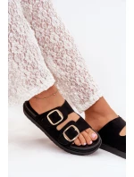 Dámske papuče na platforme so zlatými prackami - čierne