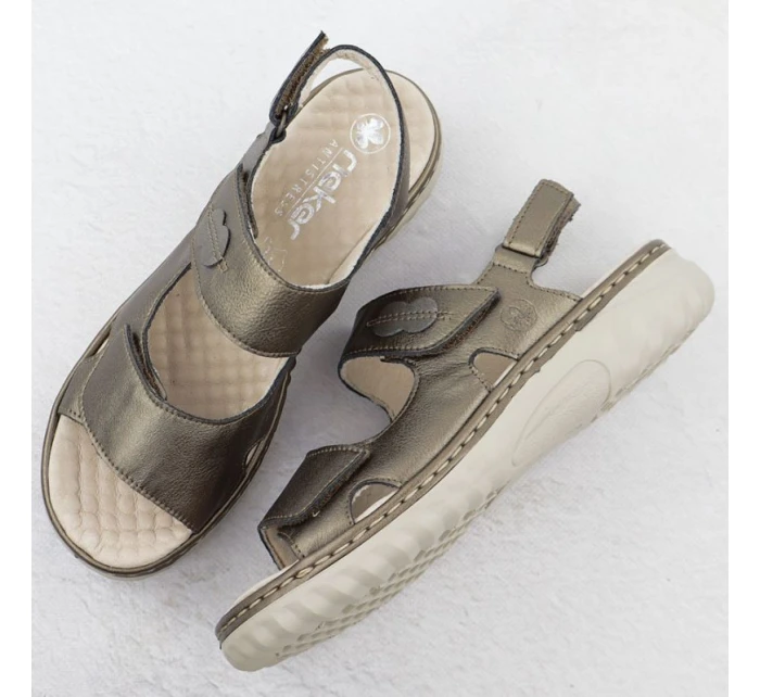 Dámské kožené hnědé sandály model 21904849 na suchý zip - Rieker Dámské kožené hnědé sandály model 21904849 na suchý zip - Rieker