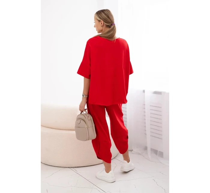 Súprava bavlnená blúzka + nohavice červená