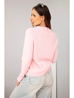 Dámský svetr z baby alpaky s dlouhým rukávem a kulatým výstřihem růžový model 22294780 - K-Fashion