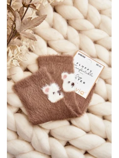 Futrzane Skarpety Dziecięce Z Misiem Brązowe