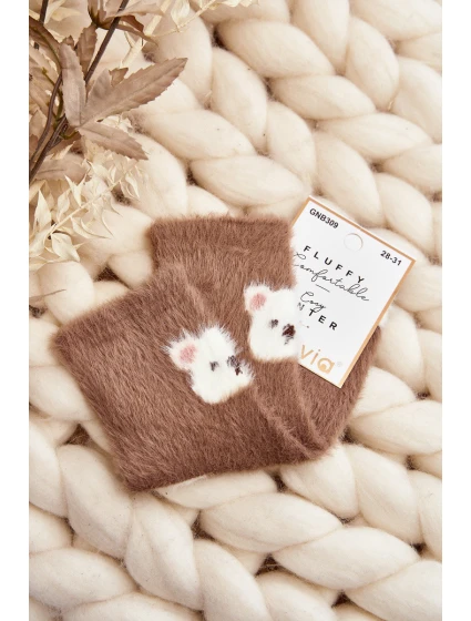 Futrzane Skarpety Dziecięce Z Misiem Brązowe