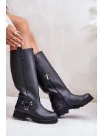 Skórzane Kozaki Damskie Przed Kolano Lewski 3615 Czarne