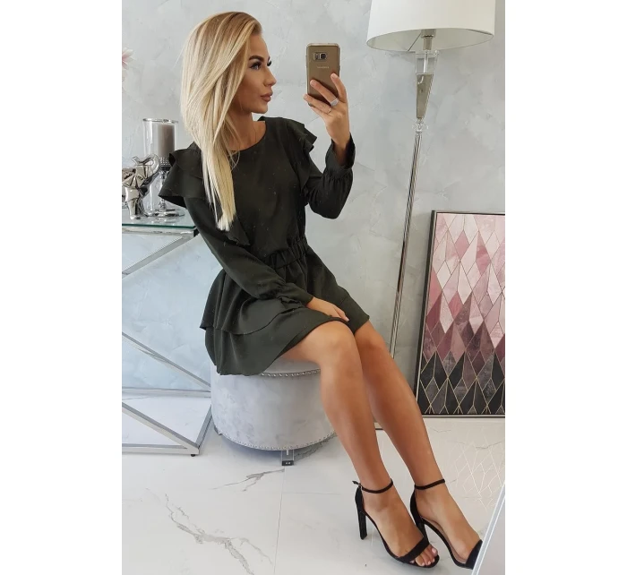 Šaty so zvislými volánmi khaki