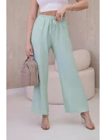 Viskózové kalhoty se širokými nohavicemi světlá máta