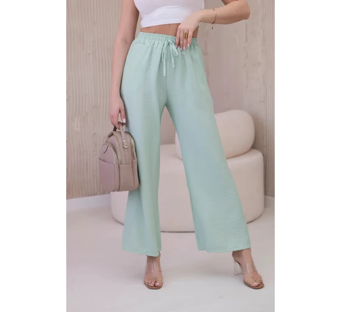 Viskózové kalhoty se širokými nohavicemi světlá máta