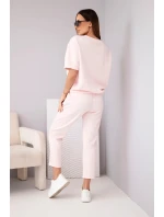 Dámská viskózová souprava s krátkým rukávem a kalhotami s lemem růžová model 21998402 - K-Fashion