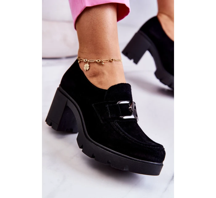 Eleganckie Półbuty Na Słupku Z Ciemną Ozdobą Czarne Lemar Harmell Eleganckie Półbuty Na Słupku Z Ciemną Ozdobą Czarne Lemar Harmell