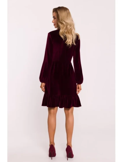 model 21874834 Sametové šaty s výstřihem do V bordó - Moe