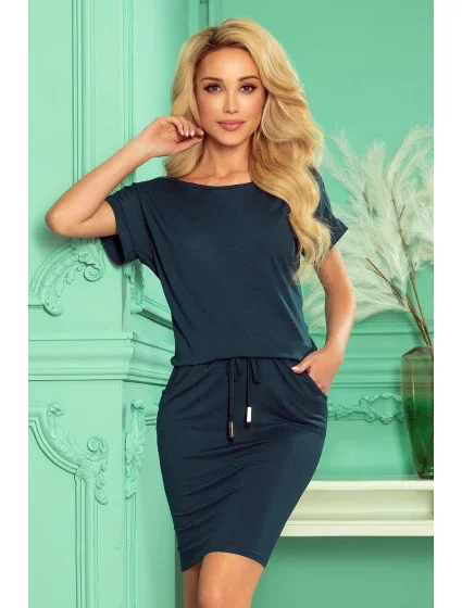 Dámske športové šaty v fľaškovo zelenej morskej farbe s krátkymi rukávmi 139-7