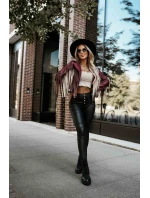 model 21337606 Krátká bunda s třásněmi z měkké ekokůže vínová - numoco basic