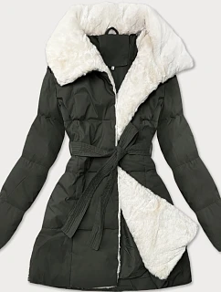 Dámska bunda so stojačikom a kožušinou J Style army (16M9165-136)