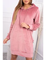 Velúrové šaty s kapucňou tmavo ružové