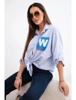 Dámska bavlnená košeľa s opaskami a kravatami modrá