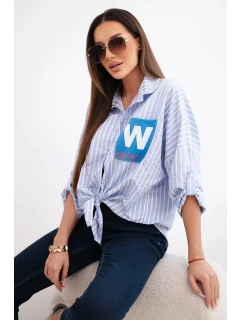 Dámska bavlnená košeľa s opaskami a kravatami modrá