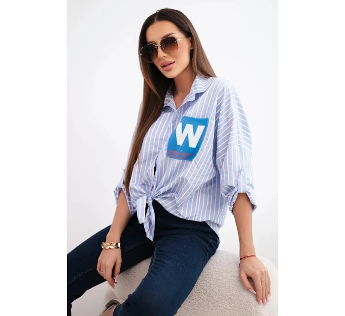 Dámska bavlnená košeľa s opaskami a kravatami modrá