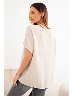 Dámská bavlněná oversize halenka s výstřihem do V a s krajkou béžová Dámská bavlněná oversize halenka s výstřihem do V a s krajkou béžová