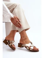 Zazoo 40236 Skórzane Klapki Damskie Na Niskim Obcasie Złote