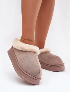 Dámské pantofle s kožešinou Khaki Eveline