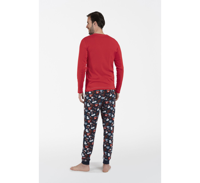 Pánske pyžamo Rojas s dlhým rukávom a dlhými nohavicami - červené/potlač