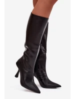 Dámske topánky Vionette pod kolená na podpätku - čierne Dámske topánky Vionette pod kolená na podpätku - čierne