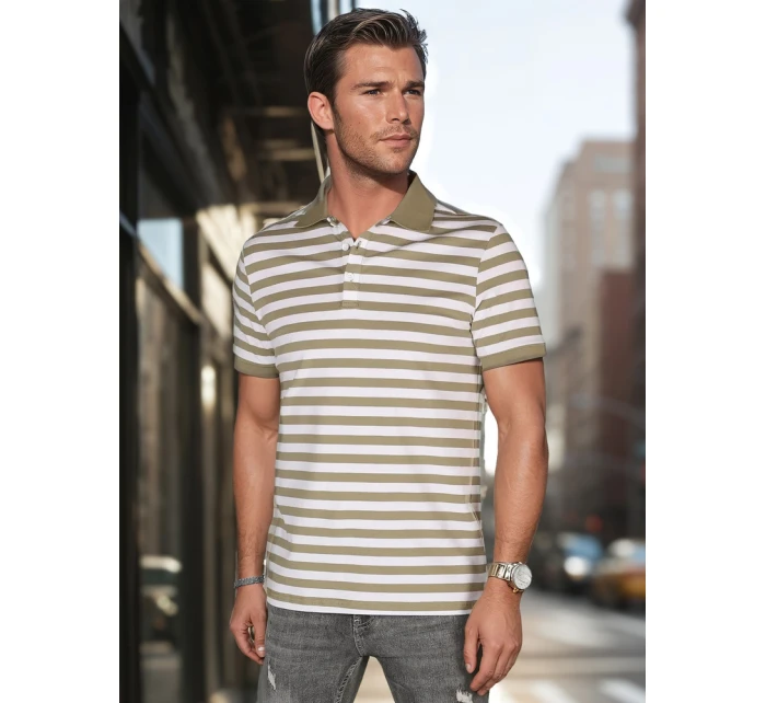 Pánska zelená pruhovaná polokošeľa FashionStreet PX0640