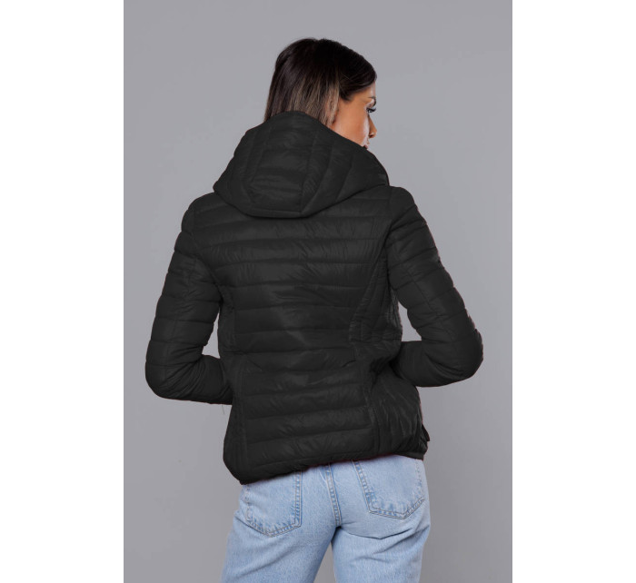 Čierna dámska prešívaná bunda s kapucňou (B0123-1)