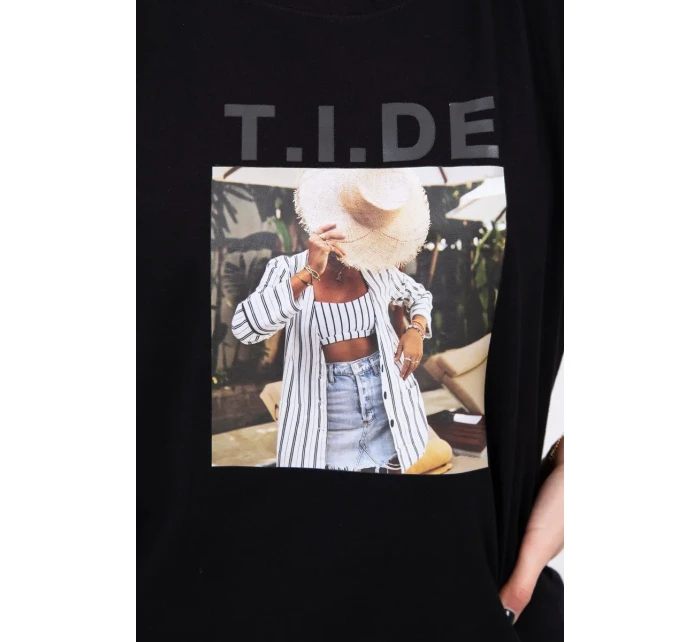 Blúzka s potlačou Tide čierna