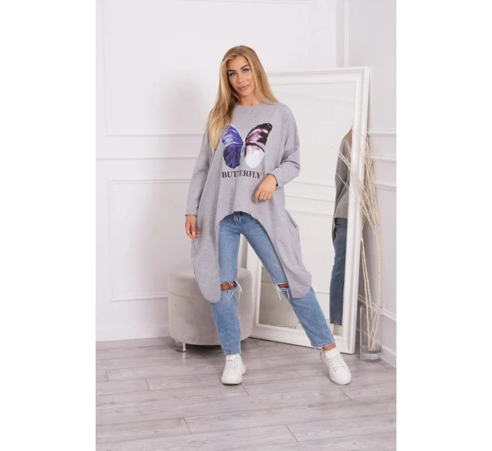 Blúzka oversize s potlačou šedá