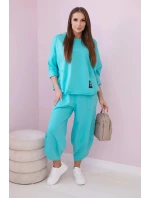 Bavlnená mikina nohavice set mätová Bavlnená mikina nohavice set mätová