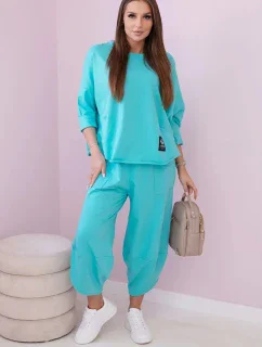 Bavlnená mikina nohavice set mätová