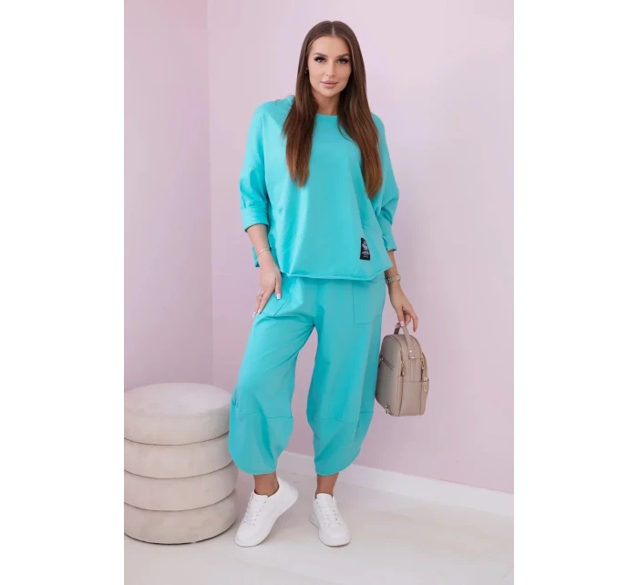 Bavlnená mikina nohavice set mätová Bavlnená mikina nohavice set mätová