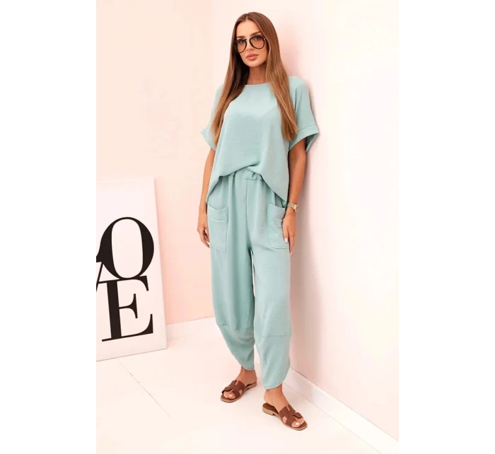Komplet z viskózy halenka + kalhoty tmavá máta Komplet z viskózy halenka + kalhoty tmavá máta