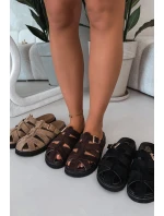 Dámské pantofle s pásky a zlatým sponou Černé Roselisse