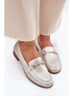 Dámske kožené mokasíny s plochým podpätkom S.Barski - strieborné