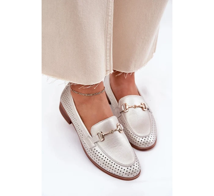 Dámske kožené mokasíny s plochým podpätkom S.Barski - strieborné