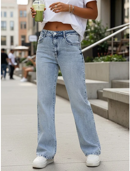 Jeansy damskie wide leg z wysokim stanem niebieskie model 22120938 - FashionStreet