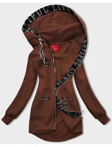 Jednoduchá hnedá dámska mikina s ozdobným zipsom (AMG-37) Jednoduchá hnedá dámska mikina s ozdobným zipsom (AMG-37)