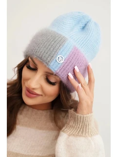 Dámska viskózna čiapka s ozdobným gombíkom modrá + sivá