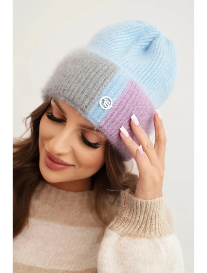 Dámska viskózna čiapka s ozdobným gombíkom modrá + sivá Dámska viskózna čiapka s ozdobným gombíkom modrá + sivá