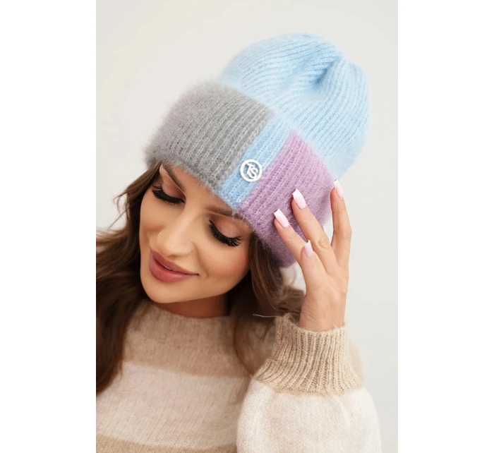 Dámska viskózna čiapka s ozdobným gombíkom modrá + sivá Dámska viskózna čiapka s ozdobným gombíkom modrá + sivá