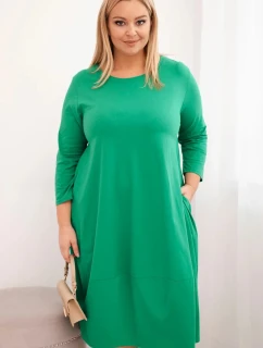 Dámská bavlněná sukně Plus Size s ohrnovacími rukávy a kapsami zelená