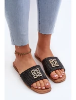 Ploché dámské žabky s pletením a ozdobou černé model 21657874 - EVENTO