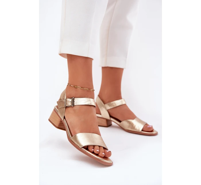 Kožené Dámské Sandály Na Podpatku model 21694741 Zlaté - Maciejka