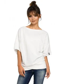 model 18001680 Halenka v nadměrné velikosti se zavinovacími detaily ecru barva - BeWear