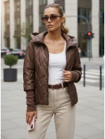 Dámska prechodná prešívaná bunda s kapucňou hnedá FashionStreet TY5613